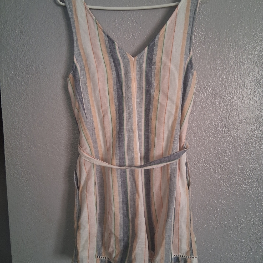 American Eagle Striped Multi Color Cotton Linen Blend Romper MT - Picture 7 of 8